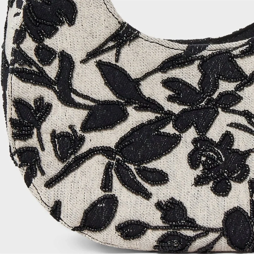 a new day Black Ivory Floral Toille Hobo Bag with Modern Beaded Design::NWT::